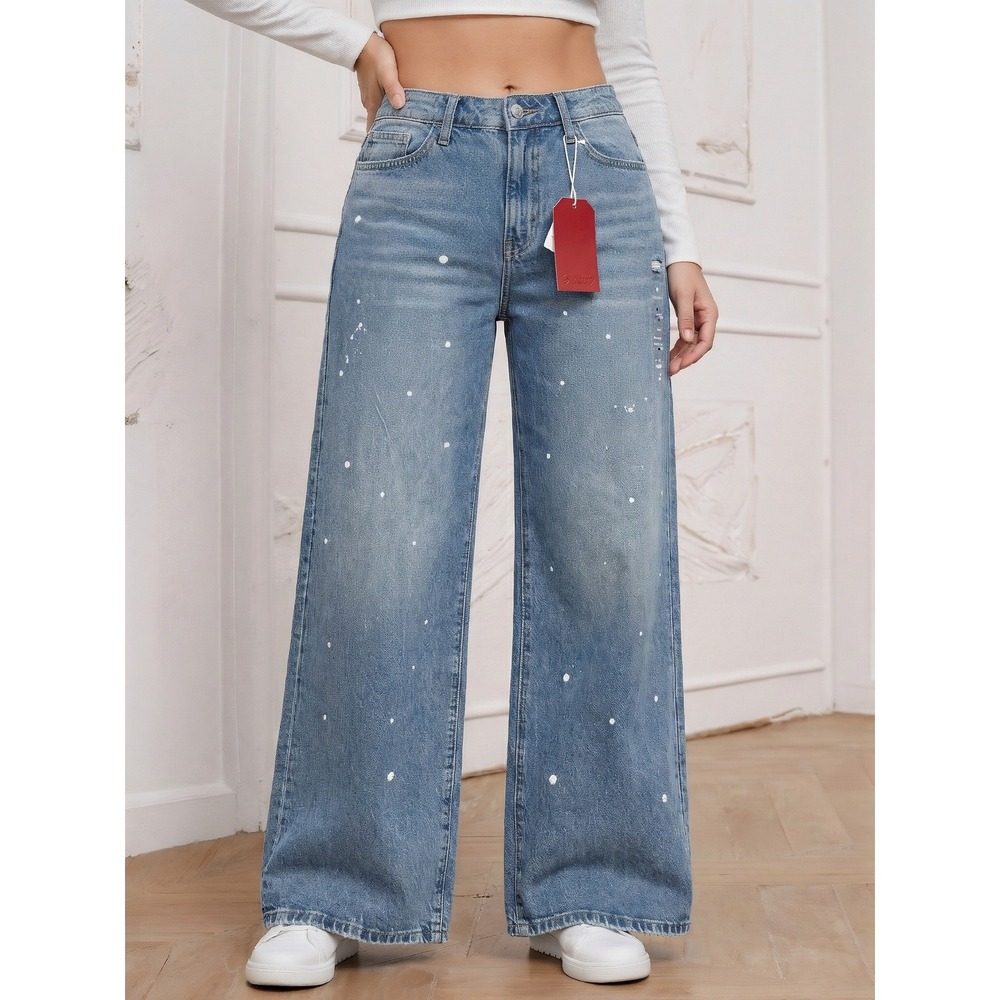 NEW Lucky Brand Lengend The Baggy Rise Wide Paint Splatter Jeans‎ Womens 10/30R